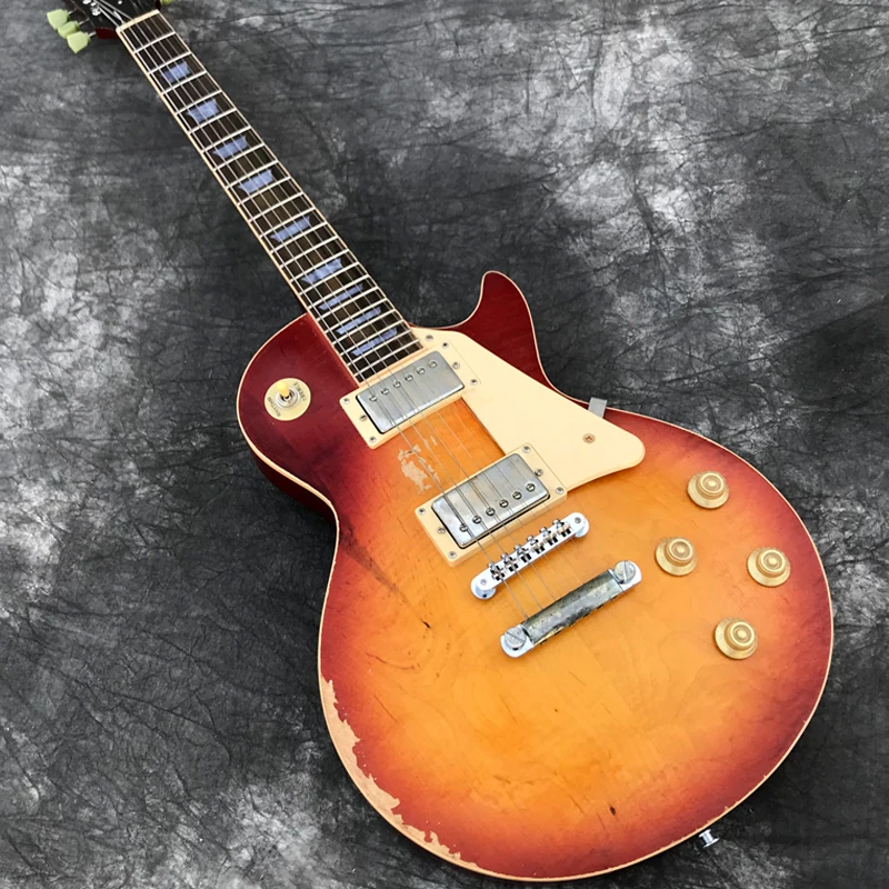 

Handmade Relic Electric Guitar Solid Maple Cap Cherry Sunburst One Piece Mahogany Body & Neck TonePro Bridge Heavy Aged Guitarra