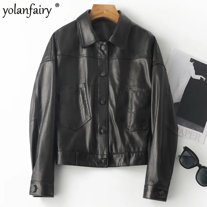 

Genuine Leather Jacket Women Clothes Spring Autumn Sheepskin Coat for Women Short Motorcycle Leather Jacket Jaqueta Feminina Lq