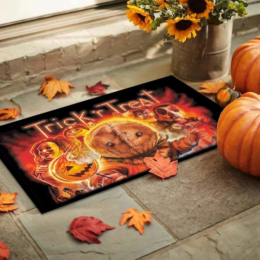 

Happy Halloween Trick or Treat House Rules Doormat Printed Carpet Soft Flannel Non-Slip Doormat for Bedroom Porch