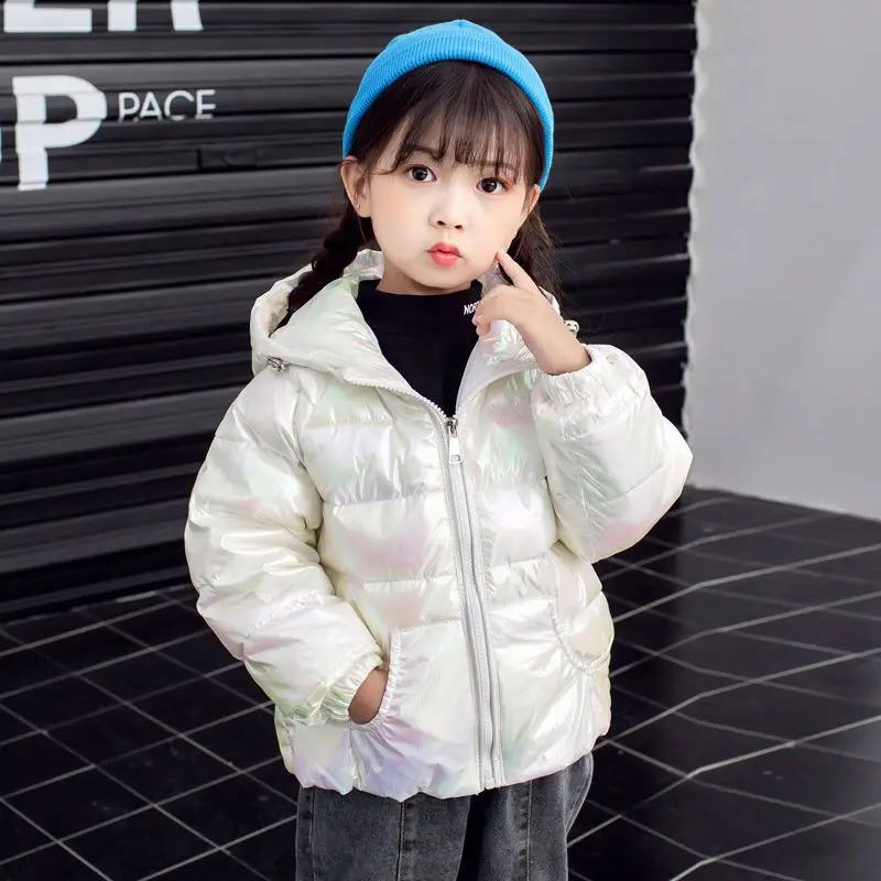 

Girls Down Jacket Hooded Kids Colorful Wash-free Child Small Medium-sized Boys Bright Foreign Style Short Coats Cool Outerwear