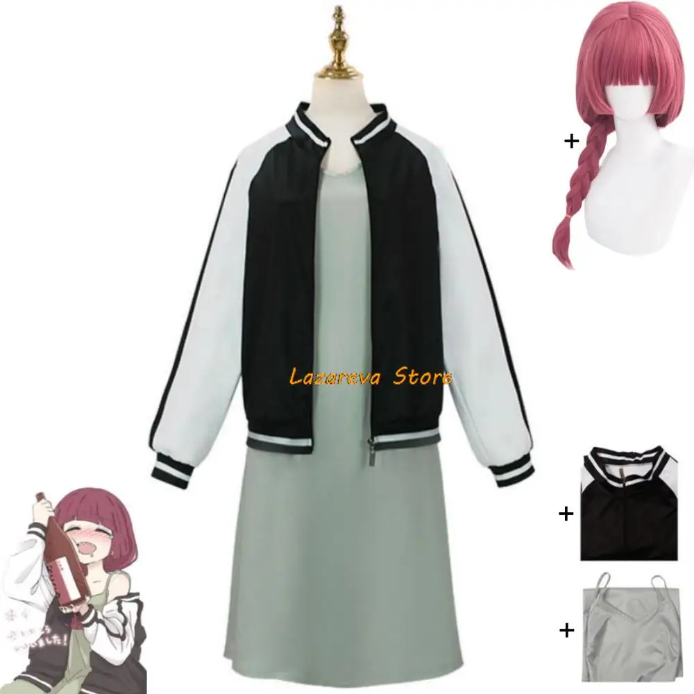 

Anime BOCCHI THE ROCK Hiroi Kikuri Cosplay Costume Wig Hooded Dress Loli Baseball Uniform Hallowen Carnival Party Suit