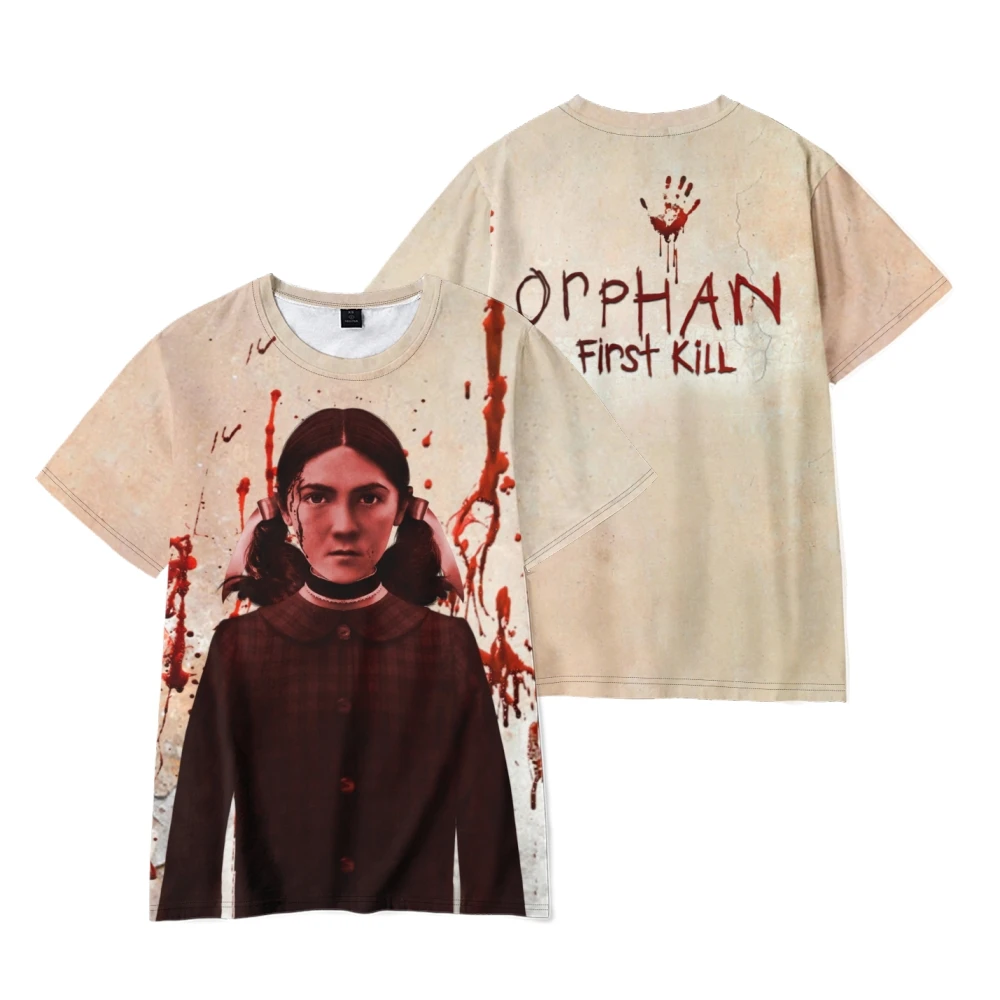 

2022 American Horror Movie 3D Clothes Orphan First Kill Tshirt Unisex Crewneck Short Sleeve Men Women T-shirt