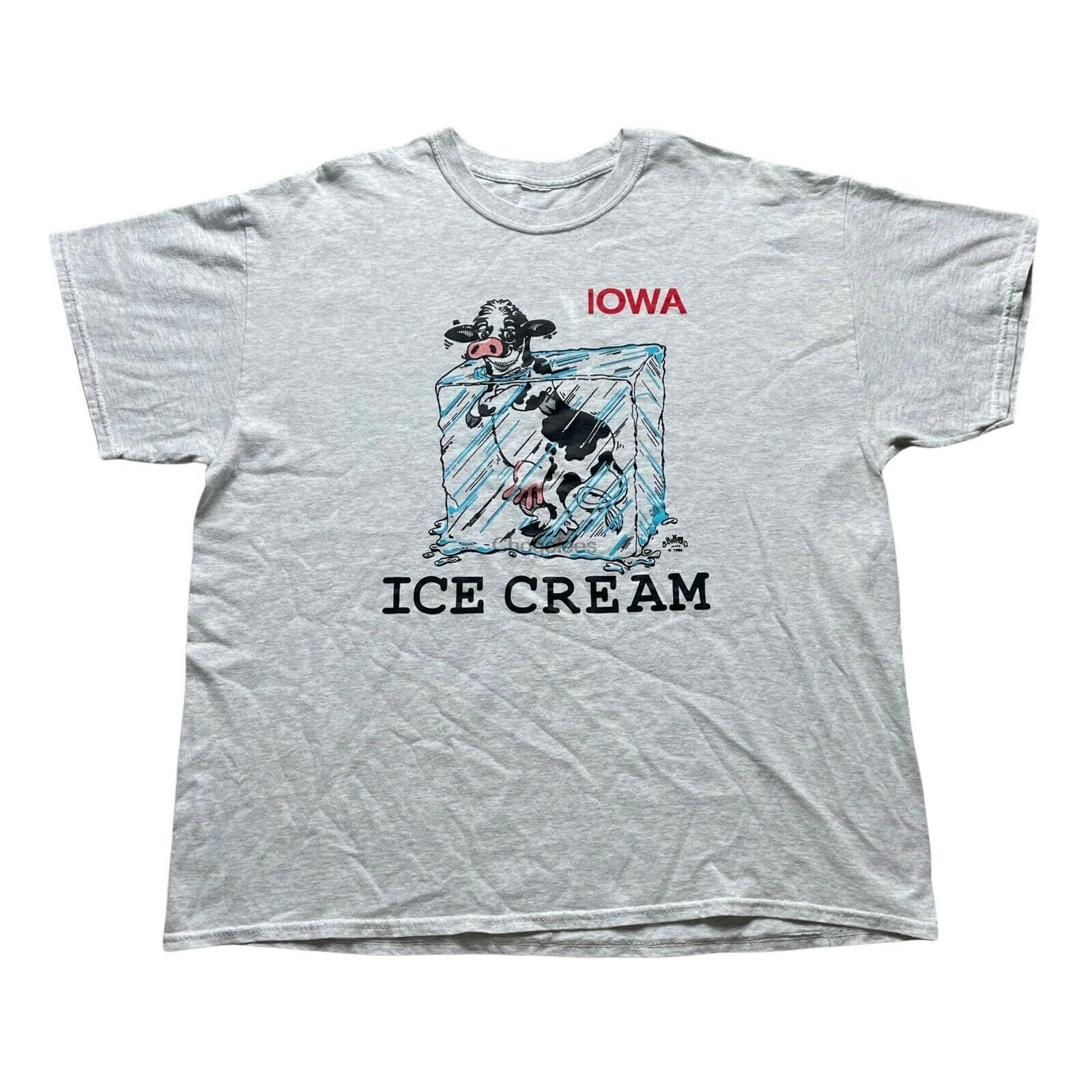 Футболка с коротким рукавом для взрослых VTG Cow Iowa мороженое животное серая размер