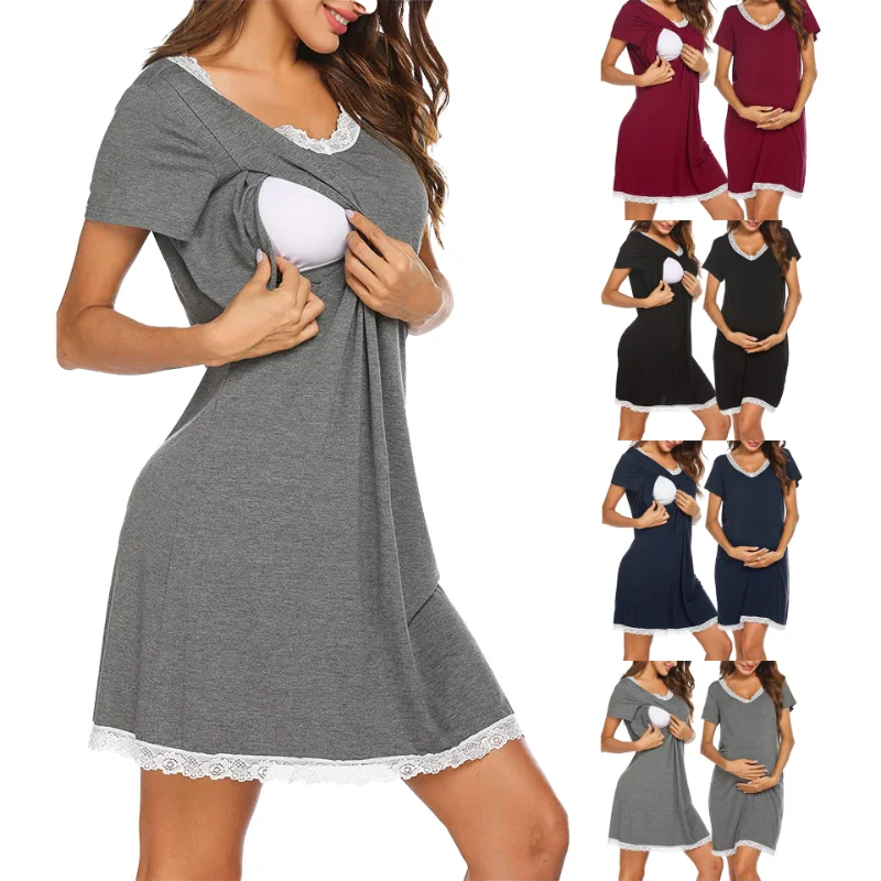 

Maternity Dress Pregnant Women Pajama Nightgown V-neck Breastfeeding Dress Nursing Nightdress Nightwear Pregnancy Sleepwear