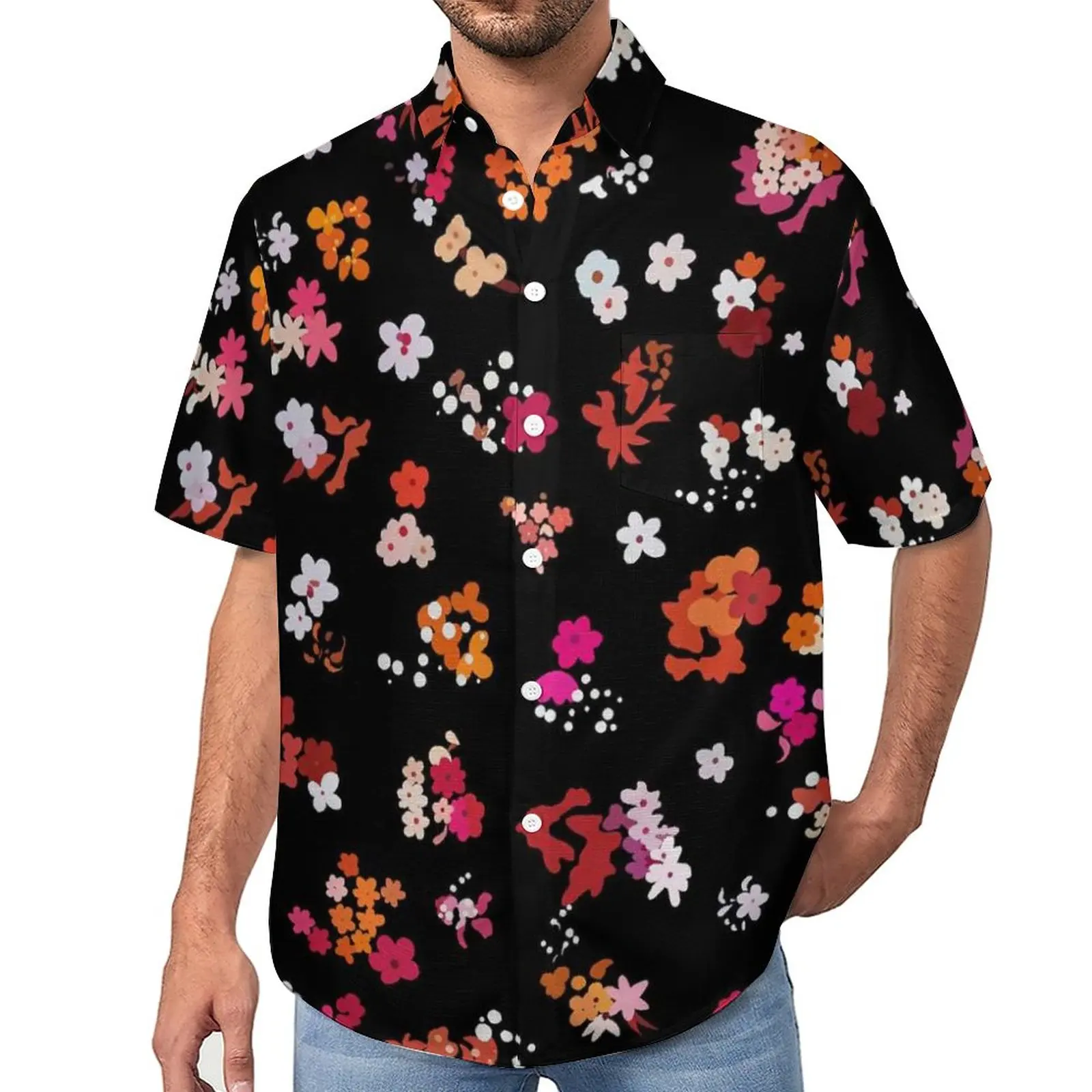 

Flower Print Blouses Men Pretty Floral Casual Shirts Hawaiian Short Sleeves Custom Fashion Oversize Vacation Shirt Birthday Gift