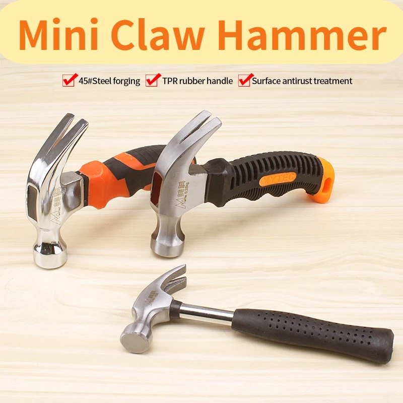 

1PCS Mini Multifunctional Household Round Head Hammer Rubberized Handle Claw Hammer Nail Puller Martillo Hand Woodworking Tools