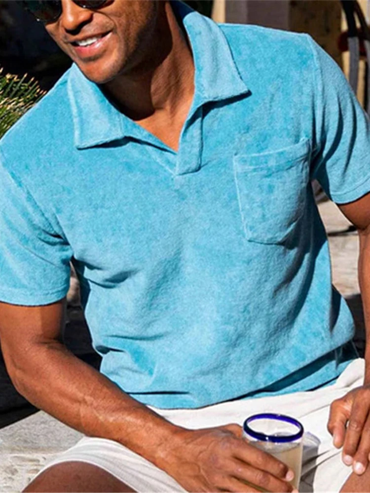 

Винтажные однотонные стильные мужские пуговицы с отложным воротником, топы, пуловеры, летние мужские поло с коротким рукавом, новая уличная...