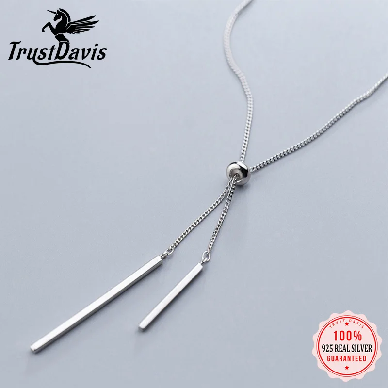 

TrustDavis Настоящее серебро 925 пробы Геометрическая палочка кисточка кулон длинное ожерелье для женщин Свадебные тонкие S925 ювелирные изделия ...