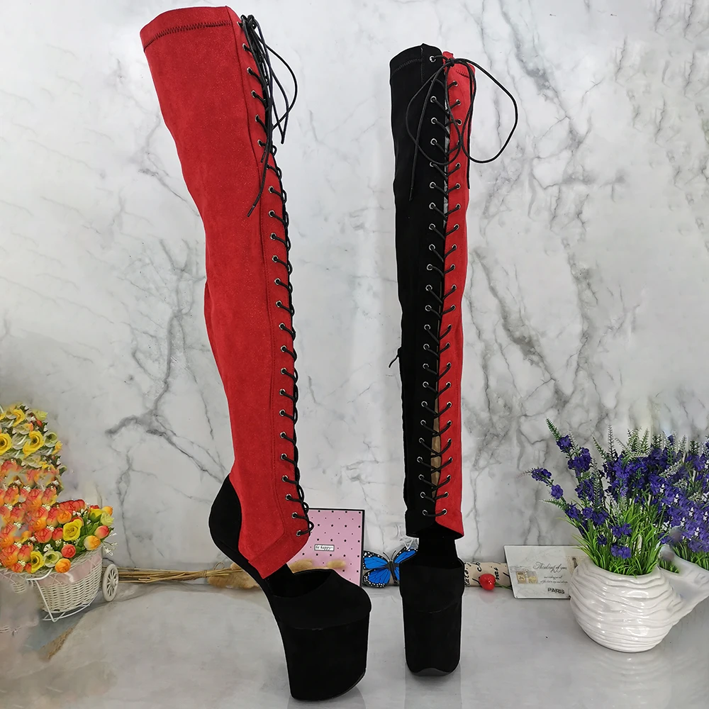Leecabe Lace Up Ankle Boots Sexy Exotic Pole Dance Stripper young trend fashion color matching shoes
