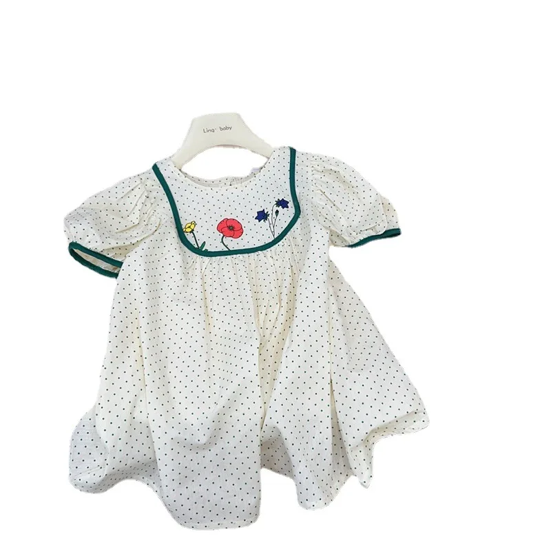 

Платье для девочки, Новинка лета 2023, детское платье в стиле преппи, в горошек, с коротким рукавом