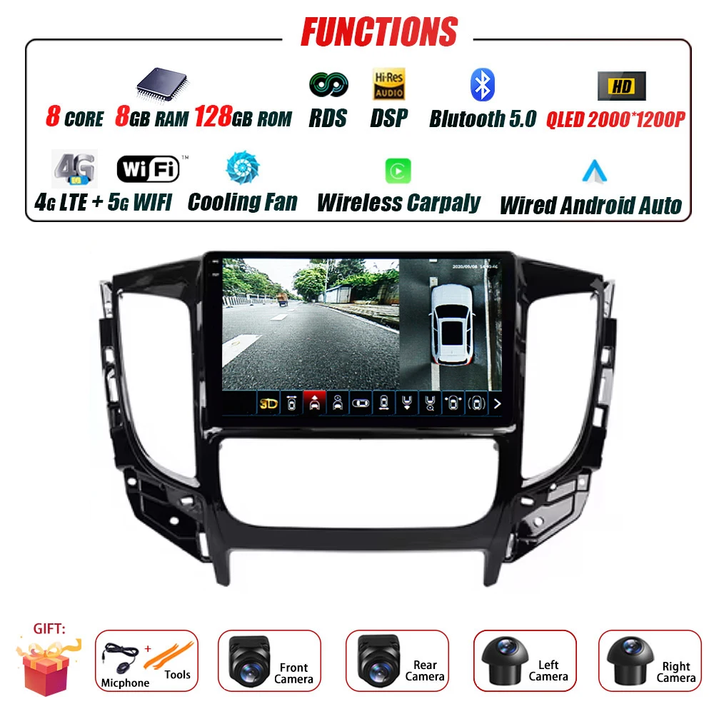 

Android 16, беспроводной CarPlay для Mitsubishi L200 5 2015-2019, автомобильный радиоприемник, мультимедийный сенсорный экран, навигация, GPS, авто Wi-Fi, DSP BT