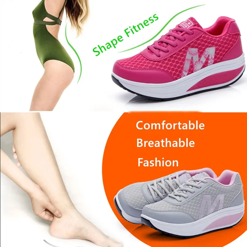 Women Casual Mesh Breathable Shake Shoes Comfortable Fitness Sneakers Thick Sole Platform Shoes