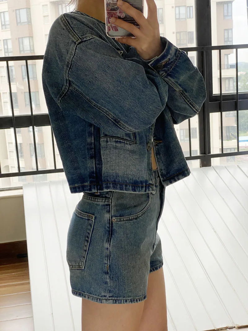 

American Street Casual Women's Coat 2023 Autumn New Vintage Washed Single Breasted Versatile Turn-Down Collar Cotton Denim Coat