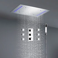 hm led rainfall shower set thermostatic mixer bathroom faucets brass concealed ceiling rain shower head with body jets