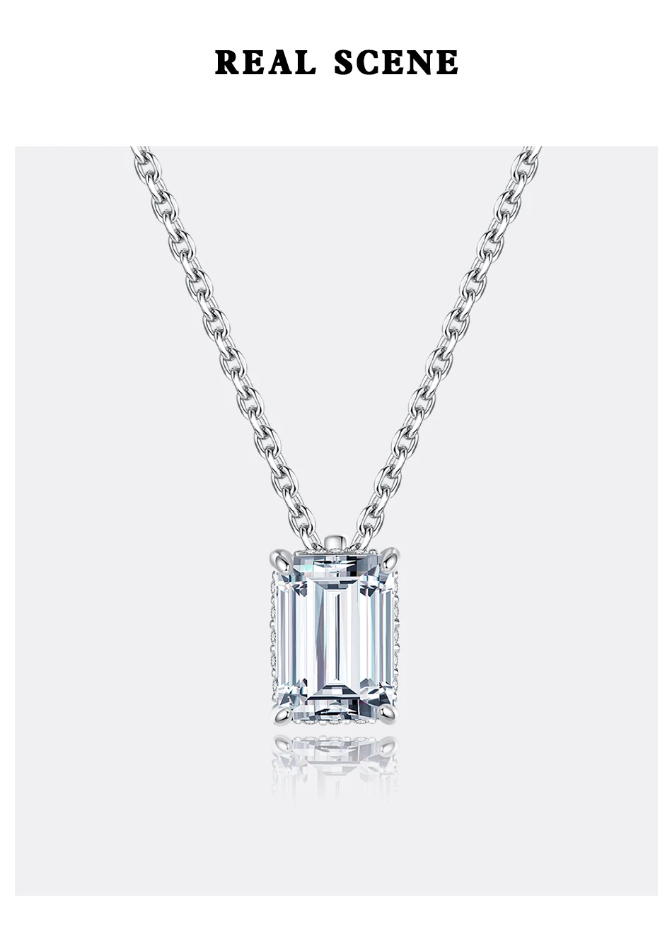 

JEWELS 925 Moissanite Pendant Emerald Cut 1Ct D Created Diamond Gemstone Necklaces For Women Authentic Sterling Silver Jewelry