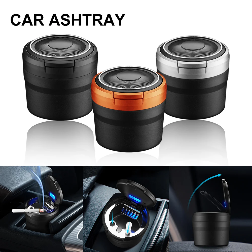 

Universal Car Ashtray with Lid Smokeless Odorproof Mini Ashtray with LED Blue Light Cup Holder Trash Can for Truck Home Office