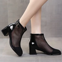 2022 sandals boots woman high heeled summer summer shoes women sandals hollow mesh close toe thick heel back zipper black grey