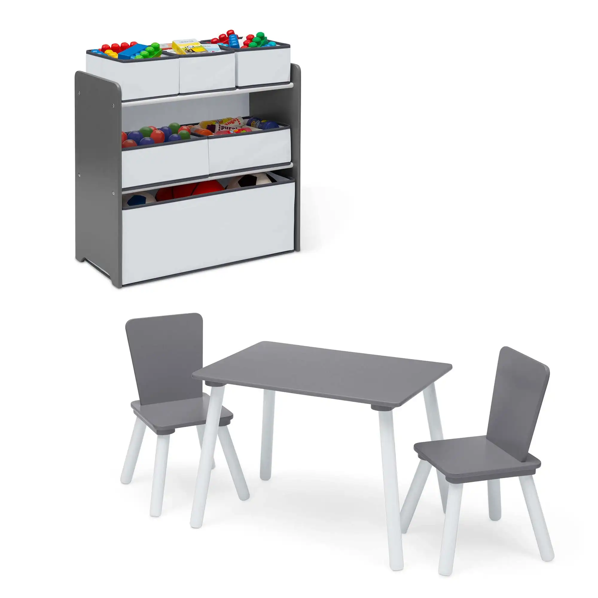 

Детский игровой набор Delta из 4 предметов, включает в себя игровой стол с сухой стираемой столешницей и органайзер для игрушек с 6 корзинами многоразового использования