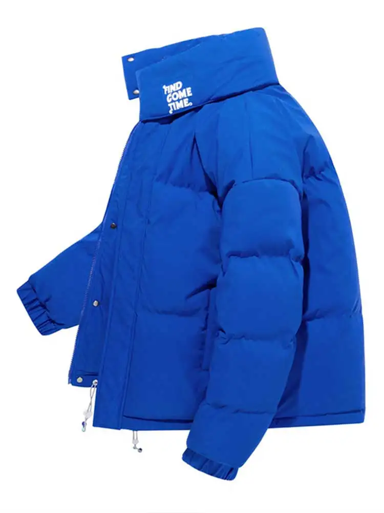 ZAFUL Men's Jacket Letter Printed Thicken Puffer Parkas Detachable Collar Padded Unisex Warm Jacket Mock Neck Fall Winter Coats