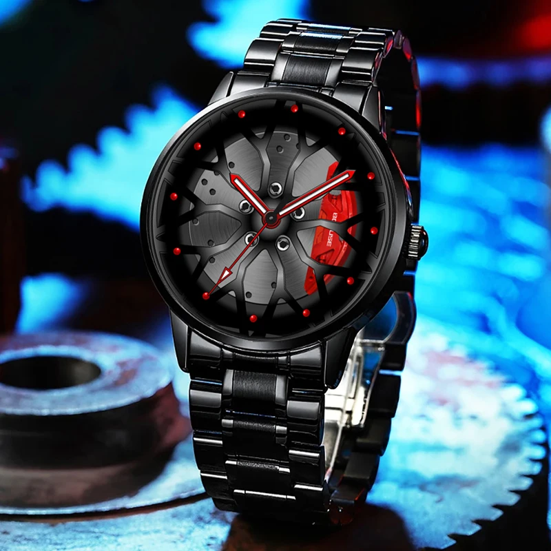 

Часы наручные мужские кварцевые, роскошные модные креативные спортивные водонепроницаемые в виде колесной втулки, с браслетом из нержавею...