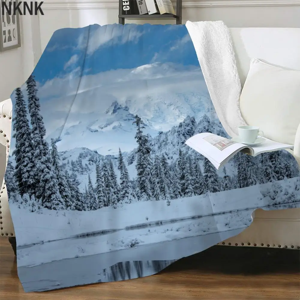 

NKNK Brank Winter Blanket Snow 3D Print Mountains Thin Quilt Trees Blankets For Beds Sherpa Blanket Fashion Premium Pattern Cozy