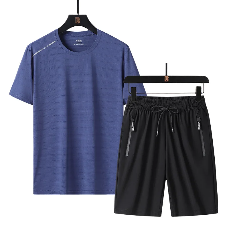 Sports Set Men's Ice Silk Short Sleeved Shorts 2023 New Summer Quick Drying Clothes Short Sleeved T-shirt+shorts Two-piece Set