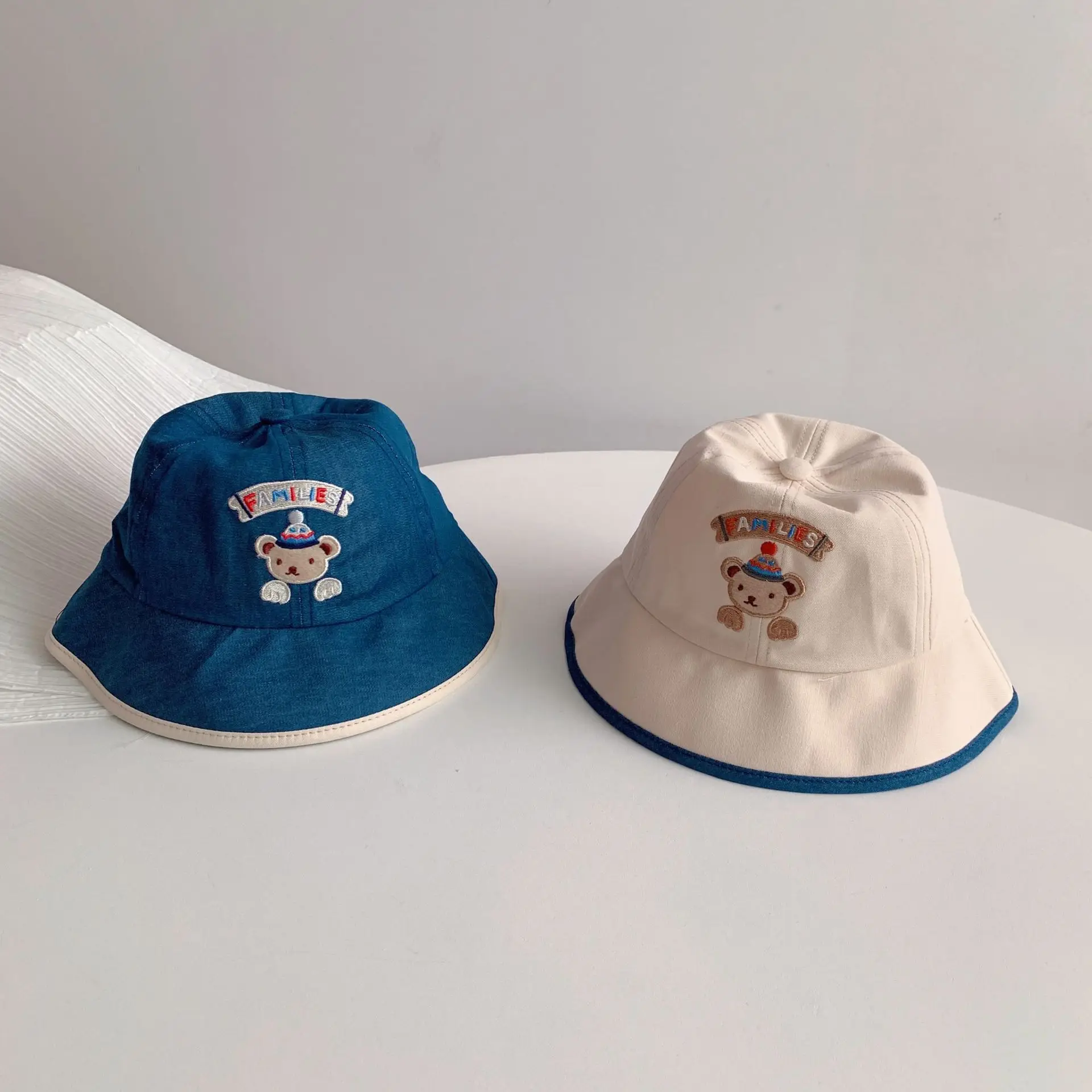 

Панама детская с мультяшным медведем, модная шапка с вышивкой надписью, летняя, от солнца