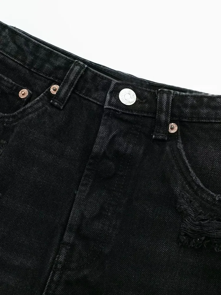 PAILETE Women 2023 fashion with pockets ripped denim shorts vintage high waist button-up female short pants mujer