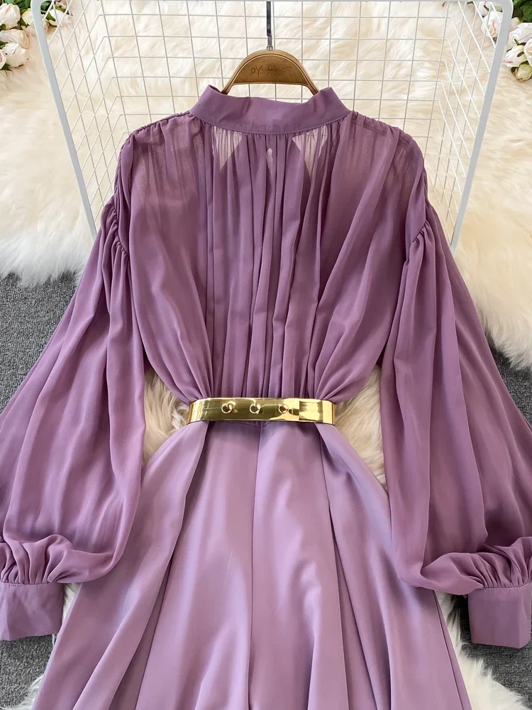 Женский комбинезон с завышенной талией винтажный длинными рукавами-фонариками и