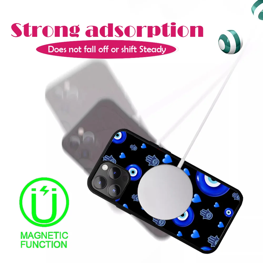 Blue Eye Nazar Boncugu Evil Phone Case For iPhone 16 15 14 13 12 11 PRO MAX PLUS Mini Magnetic wireless mirror phone case