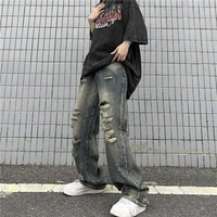 american style trendinssummer high street retro ripped washed jeans loose casual straight pants trousers men