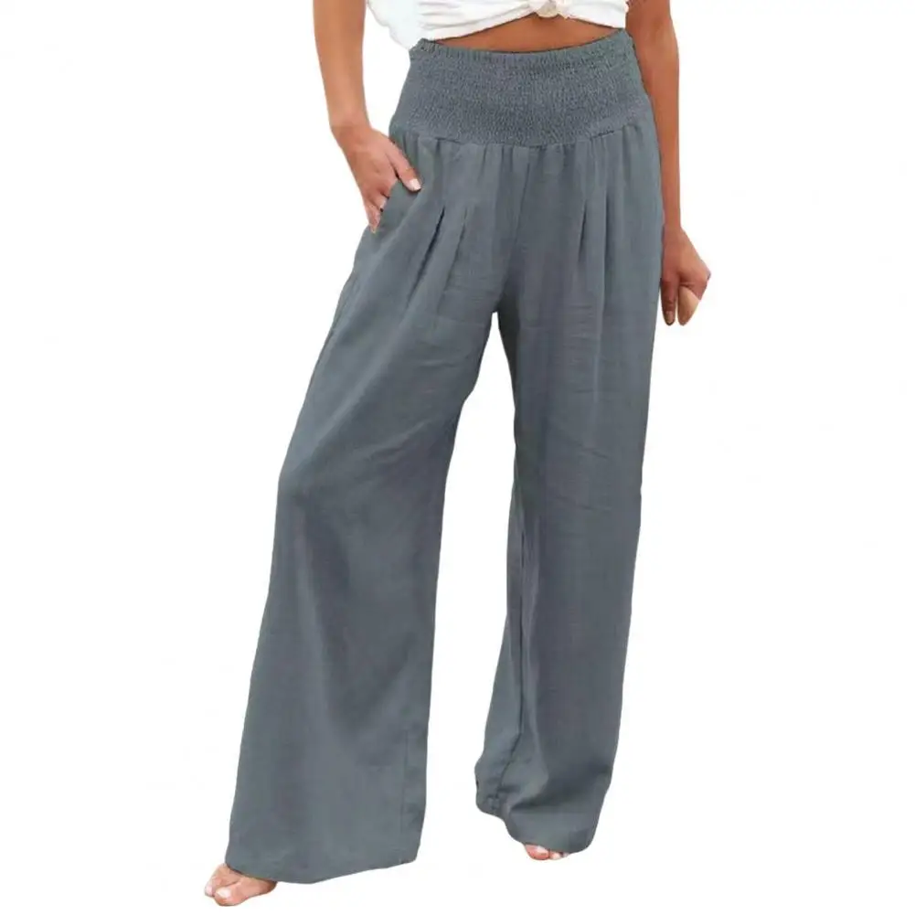 

Women Trousers High Waist Solid Color Stretchy Waist Wide Leg Straight Summer Pants Loose Sweatpants Daily Clothes For Office