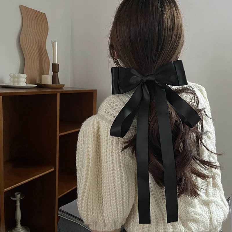 

Oversized Black Tassel Hair Bow Clips Adult French Elegant Large Bows Hairpins Fashion Korean Hair Accessories Styling Barrettes