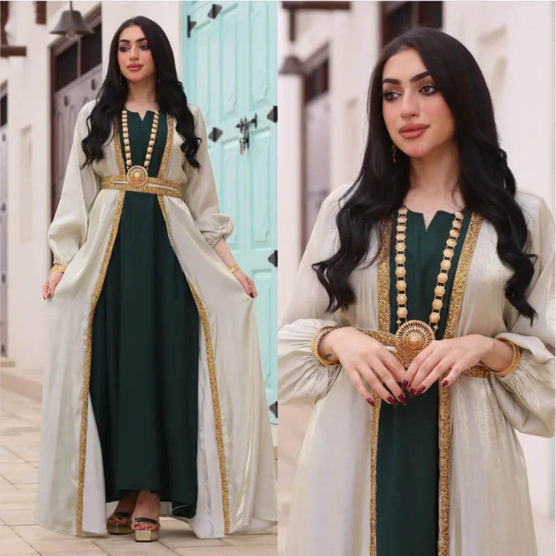 Summer Muslim Women Wedding Party Luxury Abayas Women Long Sleeve Dress Muslim 3 Pieces Set Muslim Clothing