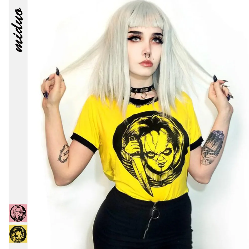 

Explosive horror doll digital printing slim short T-shirt women summer new casual tights