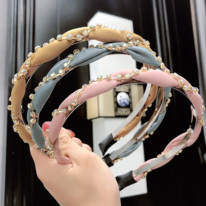 

Korean Sweet Rhinestone Ladies' Hairband Bind Solid Color Girl's Headwear Fashion Fairy Face Wash Headband Hair Accessories 2022