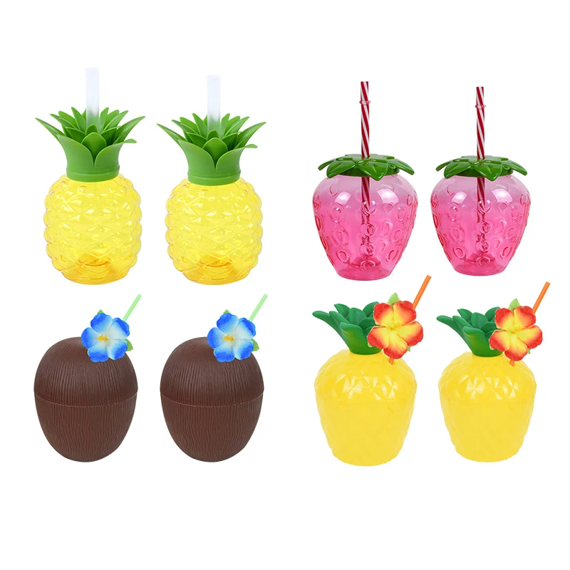

Lovely Cartoon Strawberry Pineapple Cocanut Water Cups Fruit Shape Drinking Cup Summer Beach Party Hawaii Decoration Supplies