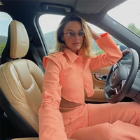 fashion outfit 2 piece set breasted cropped top and pants suits womens set fall 2021 matching set high rise pants