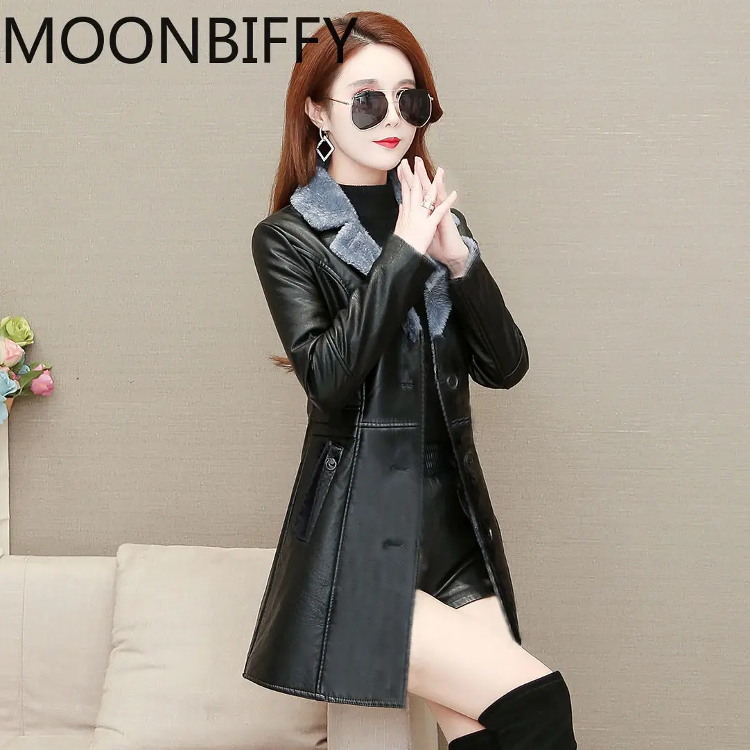 

High Quality PU Leather Jacket Women 2022 New Autumn Winter Women's Coats Mid-length Thicken Keep Warm Woman Jacket Outerwear