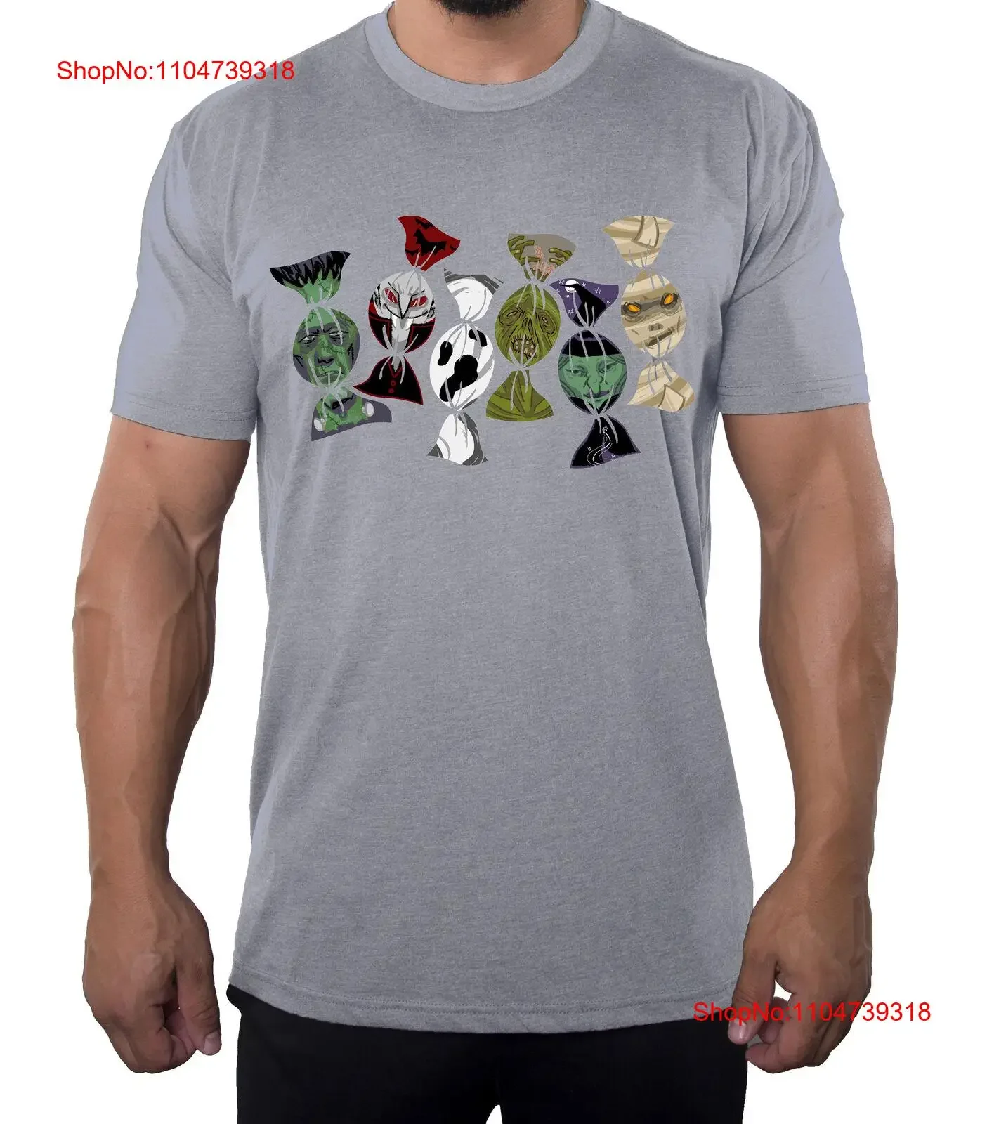 Фото Мужская футболка Candy Monster Line, забавная мужская винтажная стираная футболка унисекс на Хэллоуин, повседневная, стильная, дышащая, универсальная №1