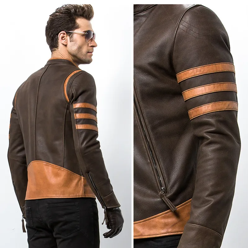 

High-end brand men's zipper leather jacket Wolverine casual PU leather locomotive coat Logan bomber jacket slim coat size M-5XL