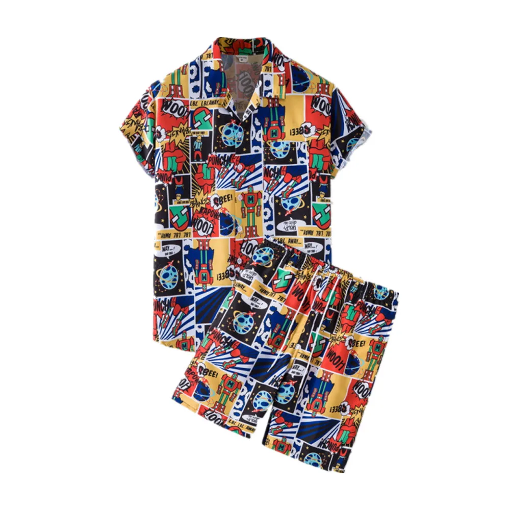 

10 Colors Men Hawaiian Sets Fashion Printing 2022 Summer Button Shirt Beach Shorts Streetwear Casual Men's Suit 2 Piece