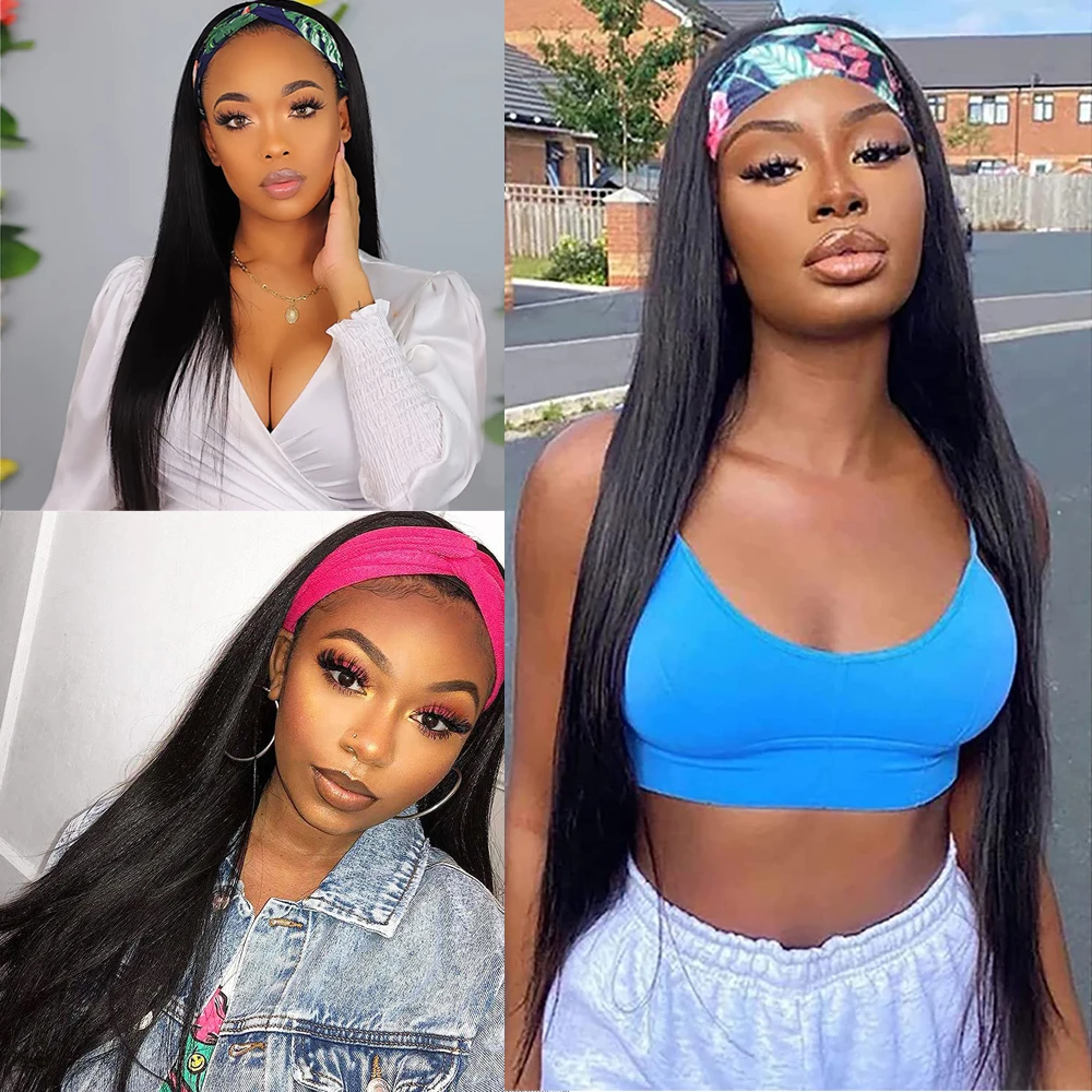 Headband Wigs for Women Thick Bouncy Black Hair Straight Wigs Glueless Synthetic Wigs Cosplay Daily Wigs Heat Resistant Fiber