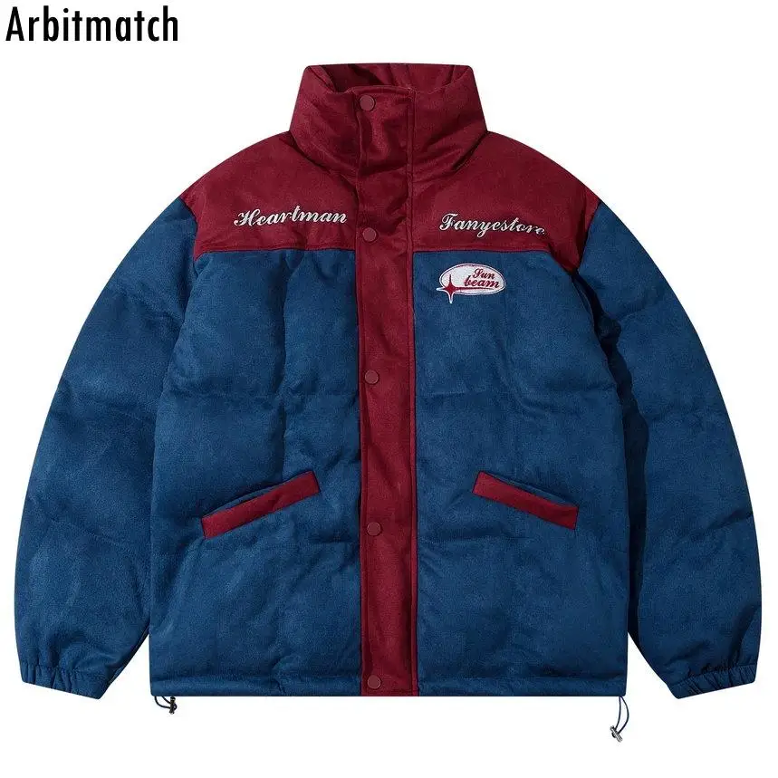 

2022 New Men Jacket Winter Suede Splicing Stand Collar Parka Thick Cotton Padded Jackets Coats Loose Parkas Oversize Outwear