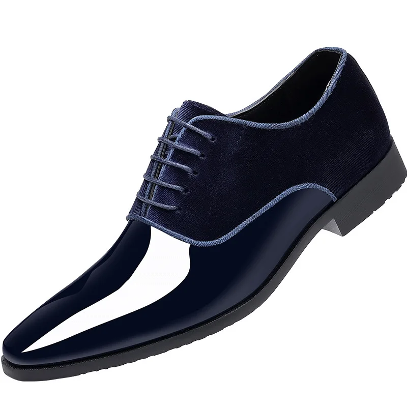 

New Patent Leather Glossy Pointed Toe Men Dress Business Shoes Plus Size Male Flats Wedding Party Fashion Oxford Shoes 6A