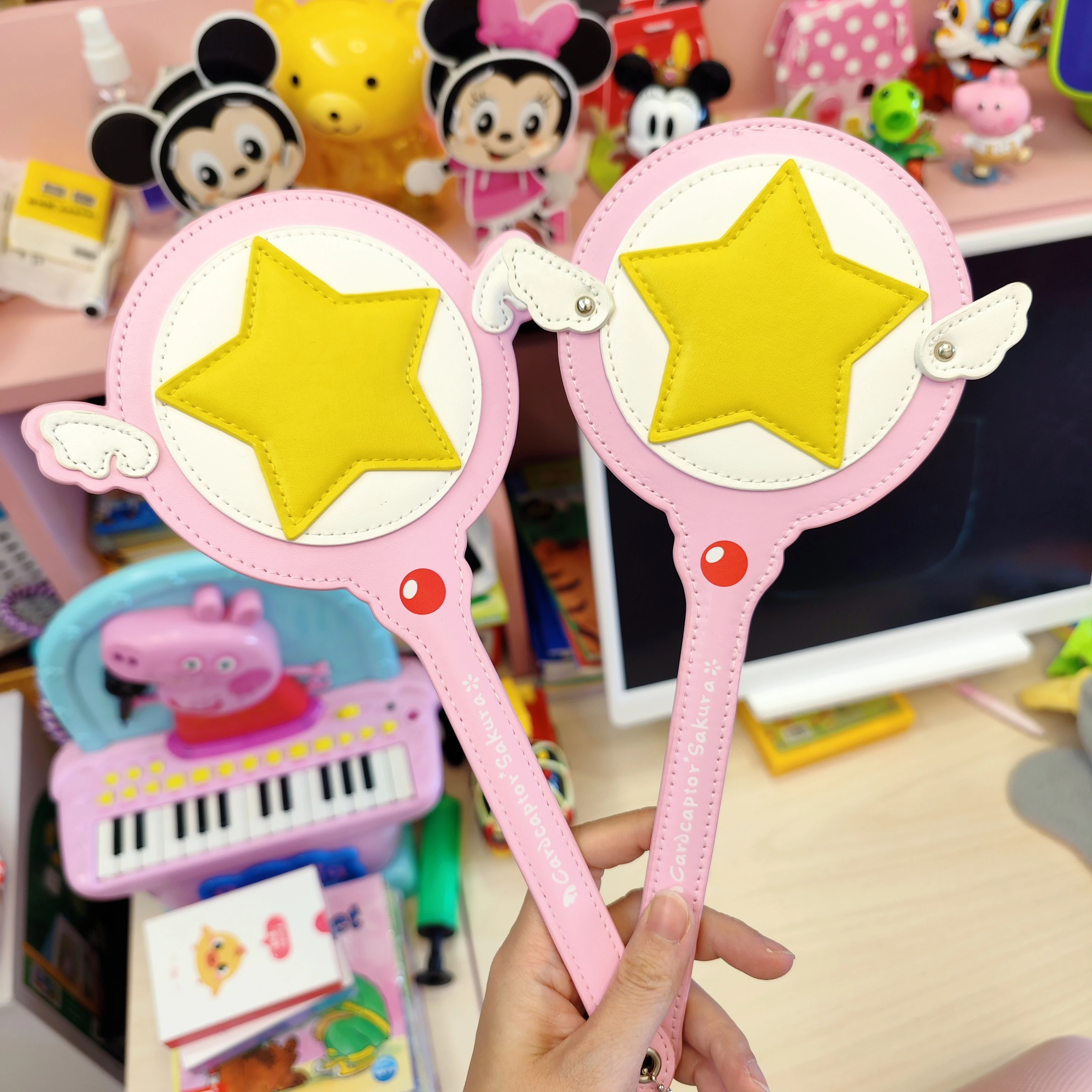 

Kawaii Cardcaptor Sakura Cerberus Princess Magic Wand Toy Card Case Bus Card Holder Pink Super Star with Hairband Gift Anime Toy