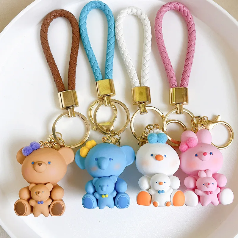 

Creative Two Small Animals Cute Car Keychain Female Schoolbag Pendant Party Gift Delicate Rabbit Couple Gift