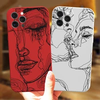 funny abstract women face line case for iphone 13 12 11 pro max xs max x xr 7 8 plus kiss lines art matte soft silicone cover
