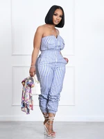 women striped jumpsuits sleeveless backless sexy clubwear straight rompers lady pocket pencil pants 2022 new overalls playsuits