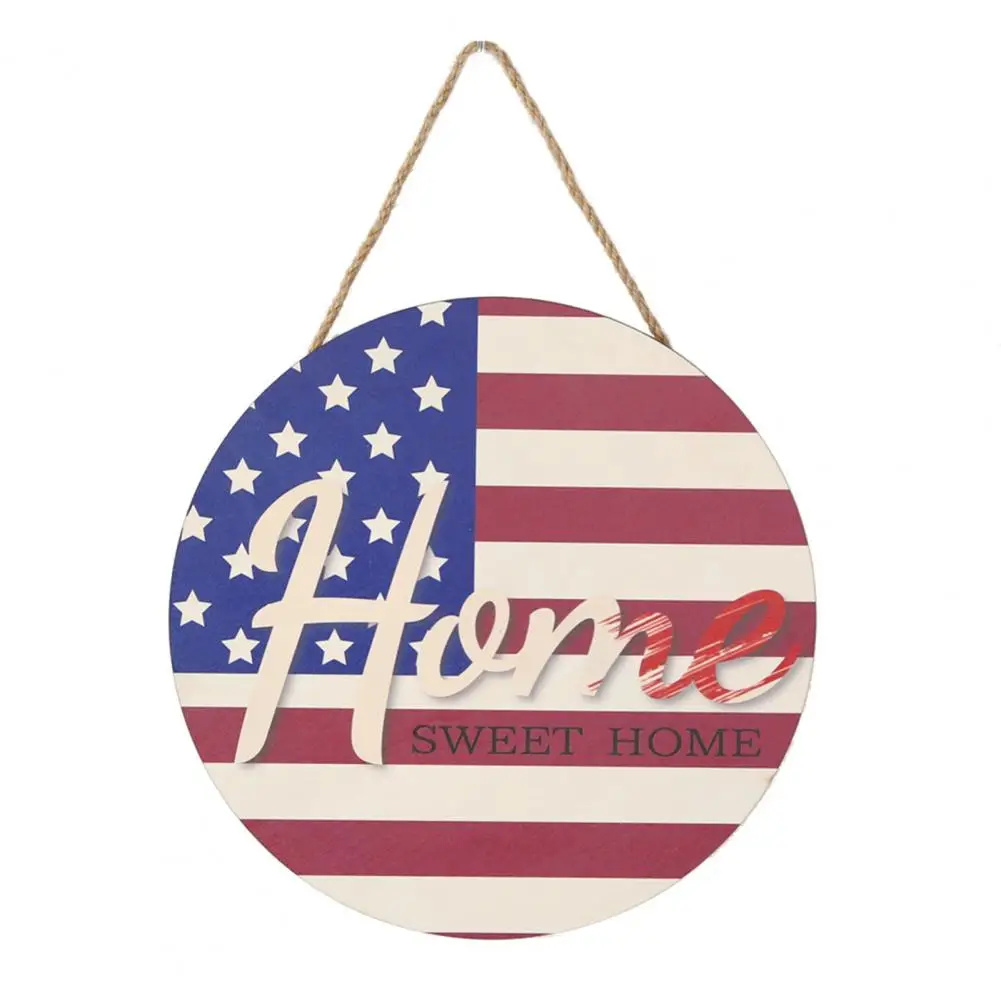 

Good Lanyard Design Wooden Happy Independence Day Party Hanging Welcome Pendant Round Shape Welcome Sign Home Decor